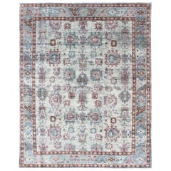 Multi-Colored Transitional Design Distressed Rug in Ivory, Blue, Lavender