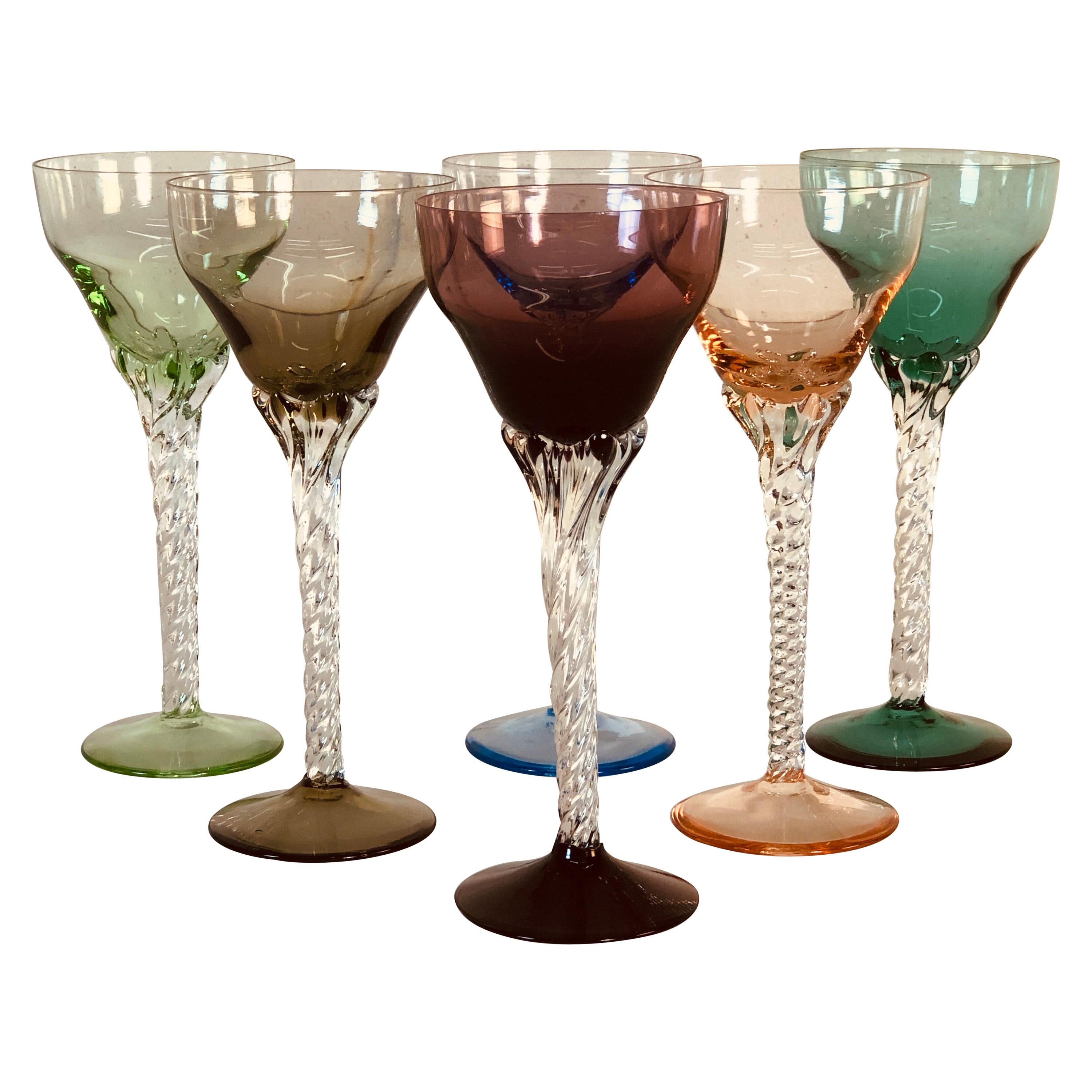 Multicolored Twisted Stem Glass Coupes, Set of 6 For Sale at 1stDibs twisted stem wine glasses