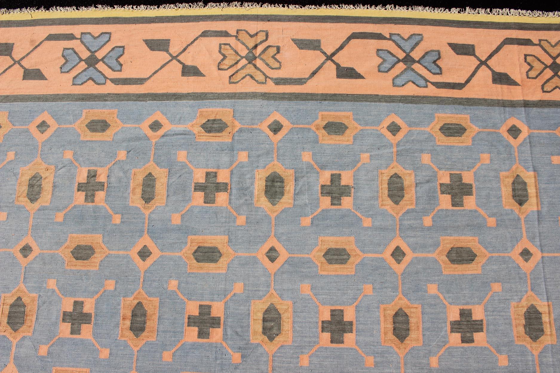 Mid-20th Century Multicolored Vintage Indian Cotton Dhurrie Rug with All-Over Geometric Design For Sale