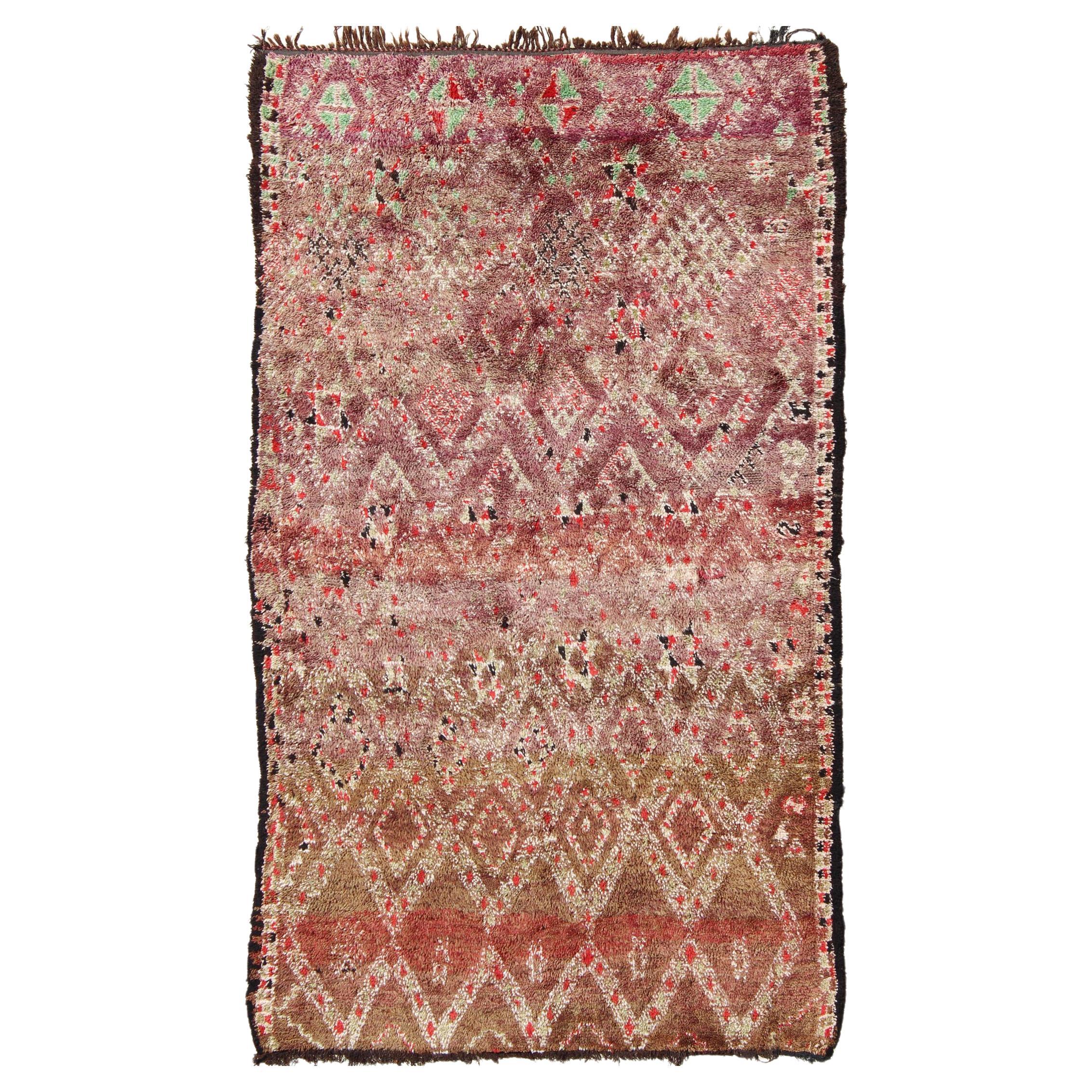 Multi Colored Vintage Large Moroccan Rug With All-Over Diamond Pattern