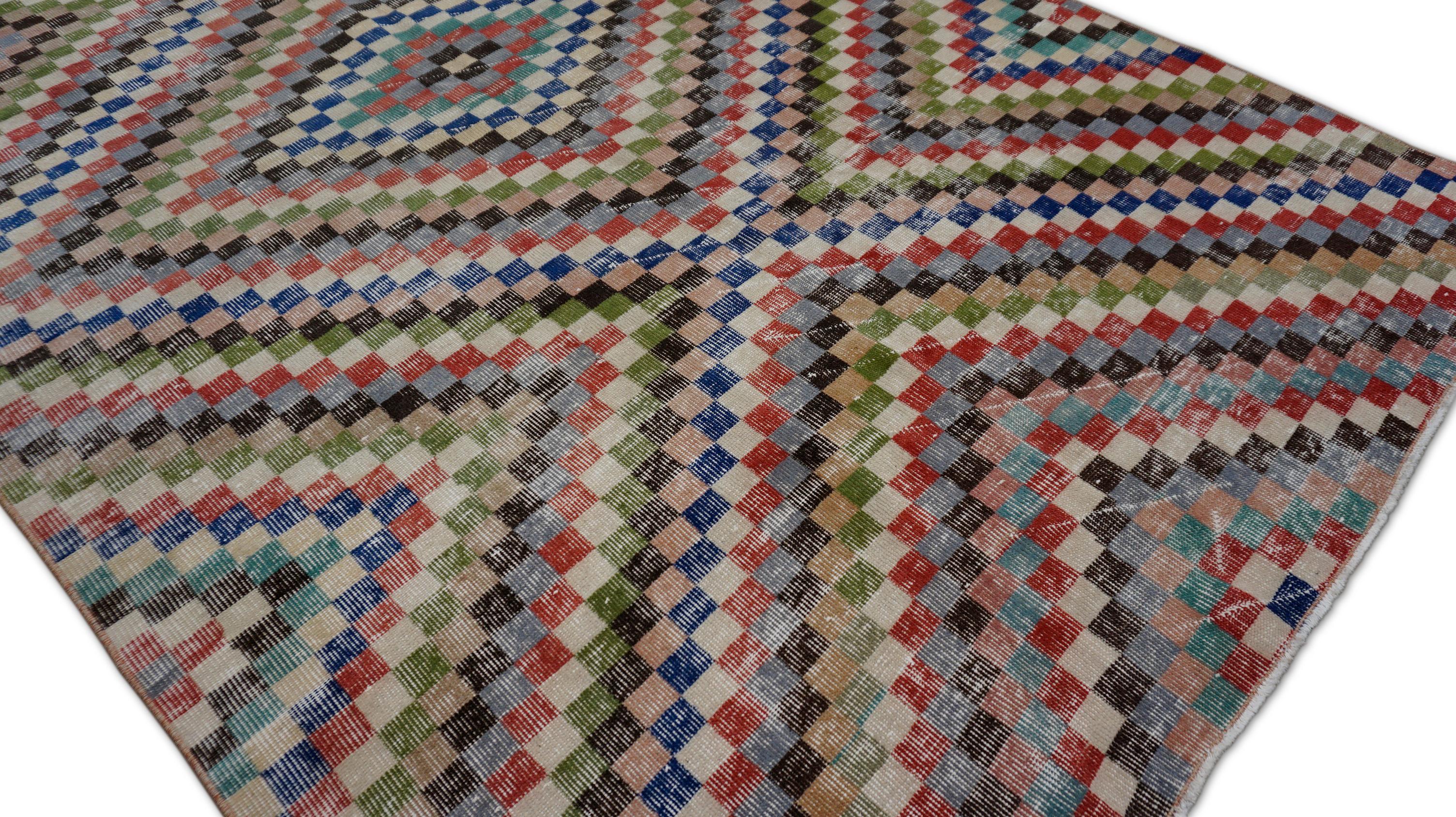 Mehrfarbiger Wollteppich im Stil von Zeki Muren aus der Jahrhundertmitte  5'11''x9'3'' (Handgeknüpft) im Angebot
