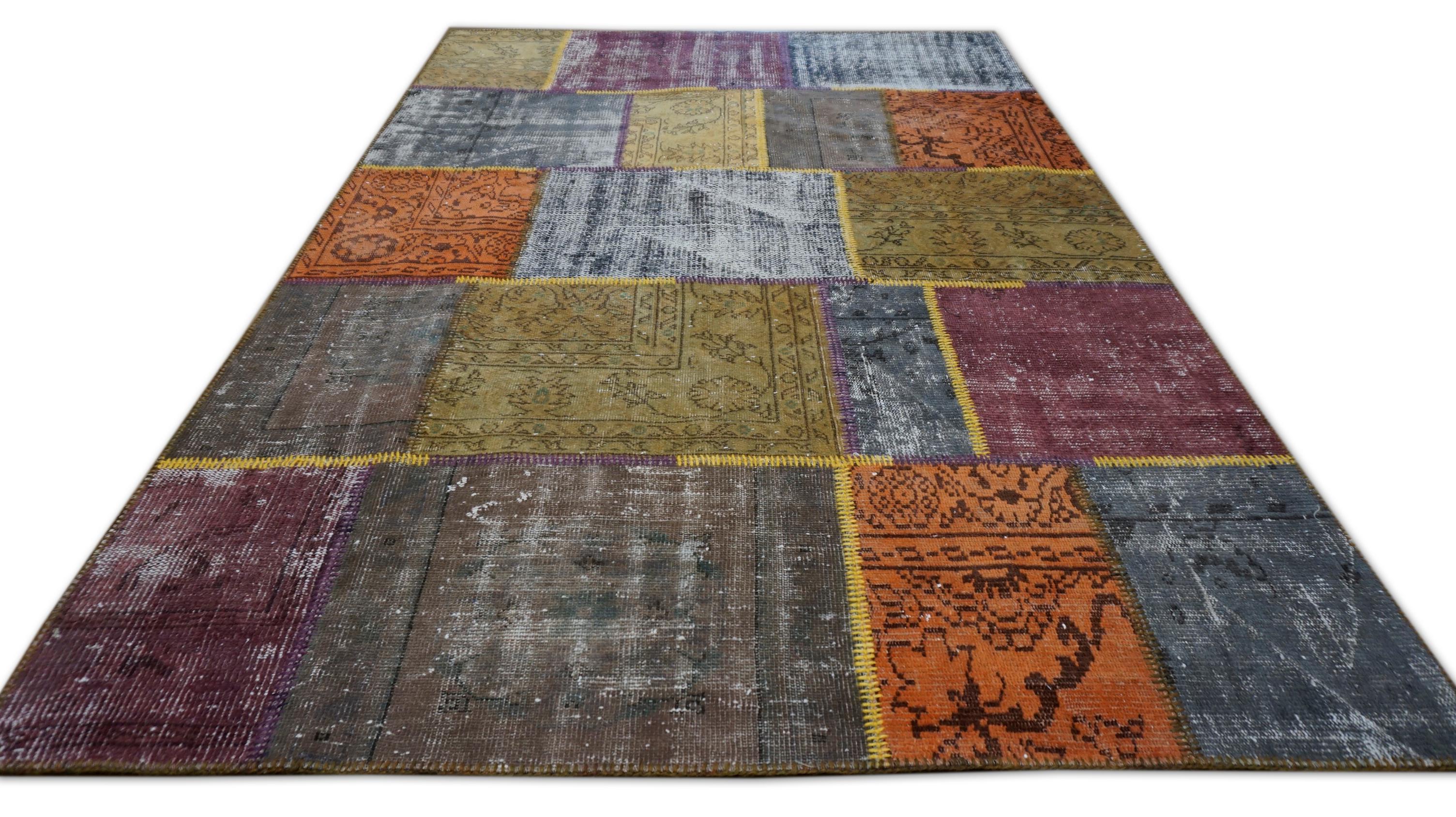 Mehrfarbiger Patch-Work-Teppich im Vintage-Stil 5'7''x8'3'' (Moderne) im Angebot