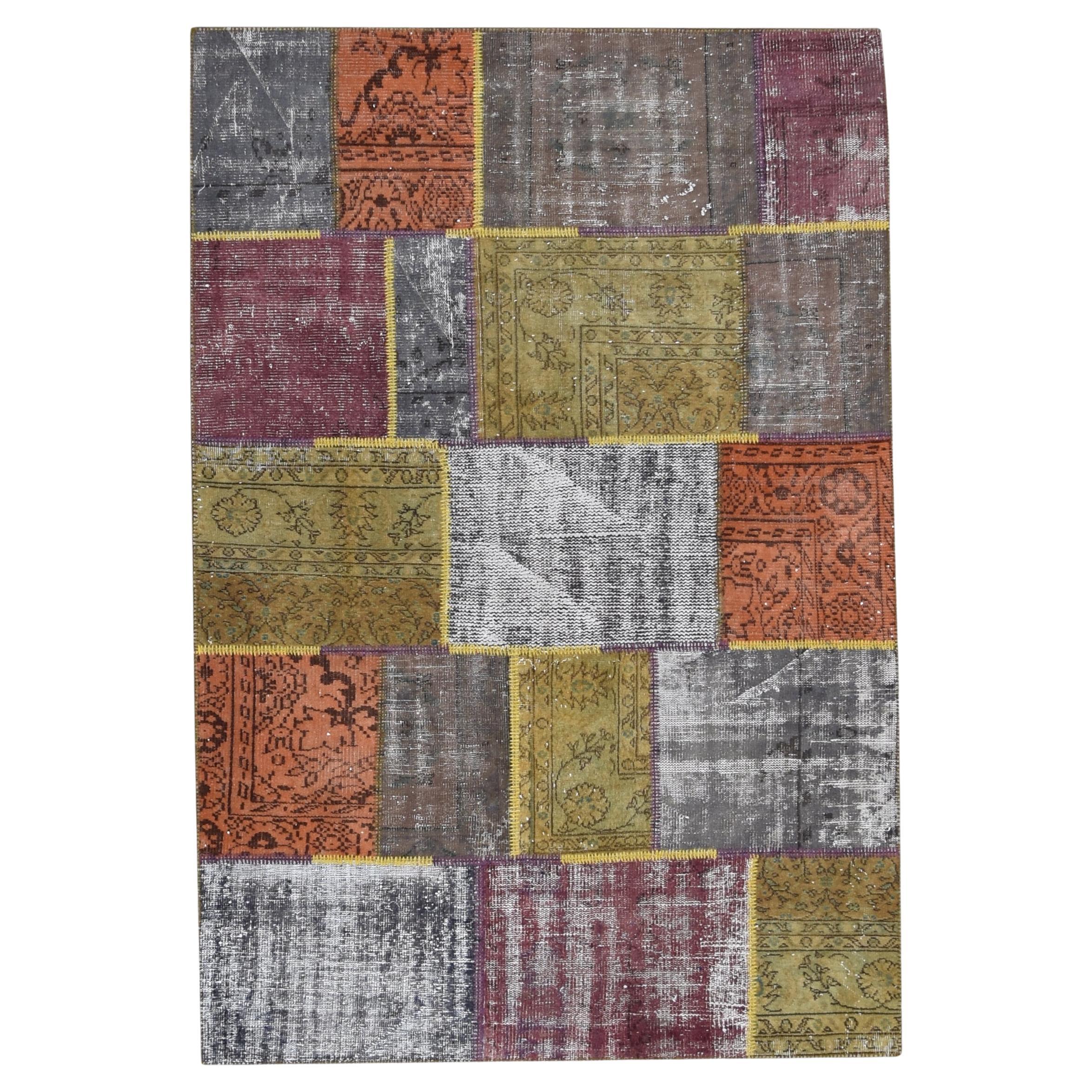 Multi-Colored Vintage Patch-Work Rug 5'7''x8'3''
