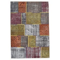 Multi-Colored Antique Patch-Work Rug 5'7''x8'3''