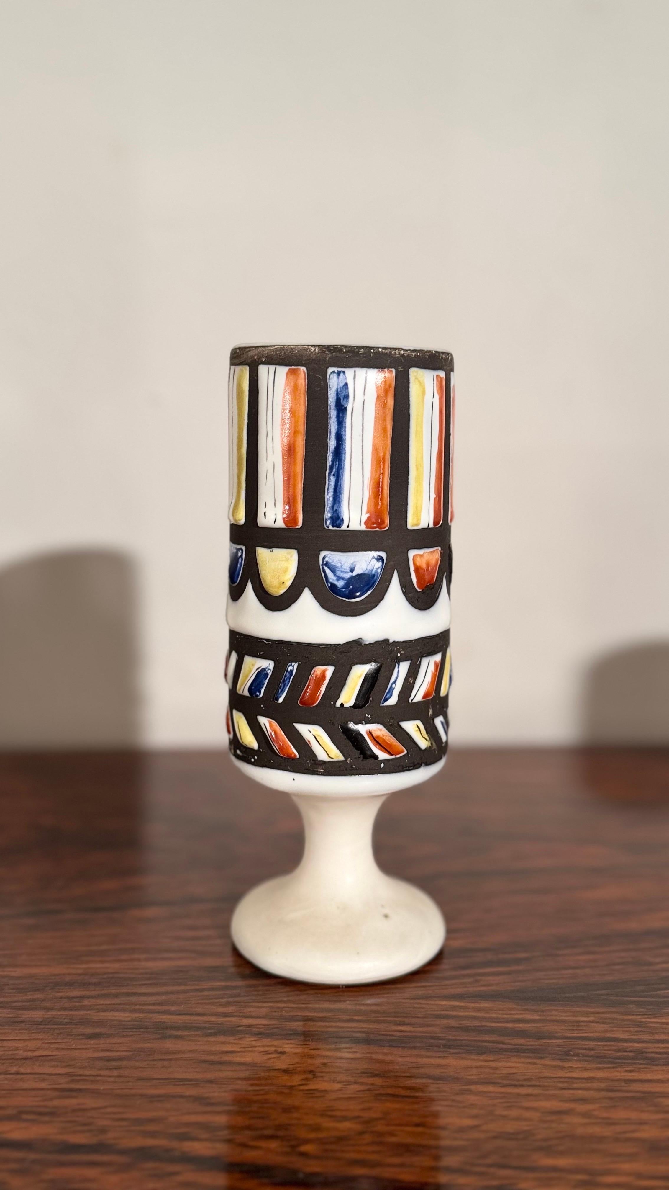 Multi Colors Graphic Glazed Goblet, Vase Design by Roger Capron for Vallauris Bon état - En vente à Antwerp, BE