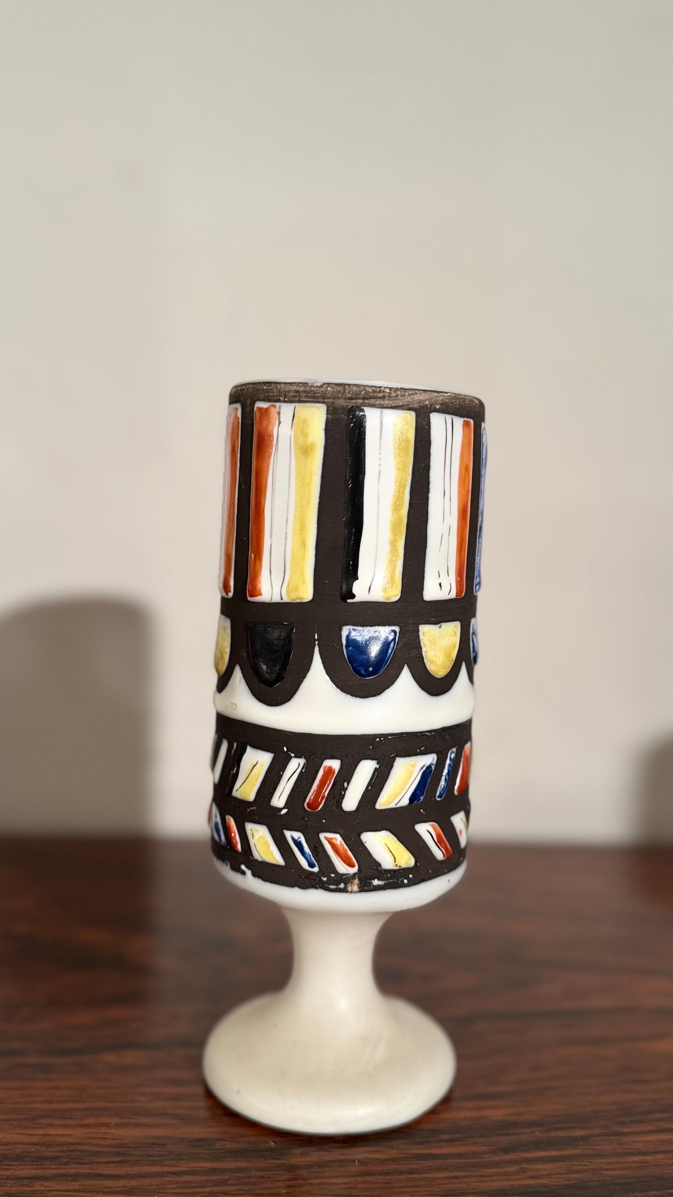 Céramique Multi Colors Graphic Glazed Goblet, Vase Design by Roger Capron for Vallauris en vente