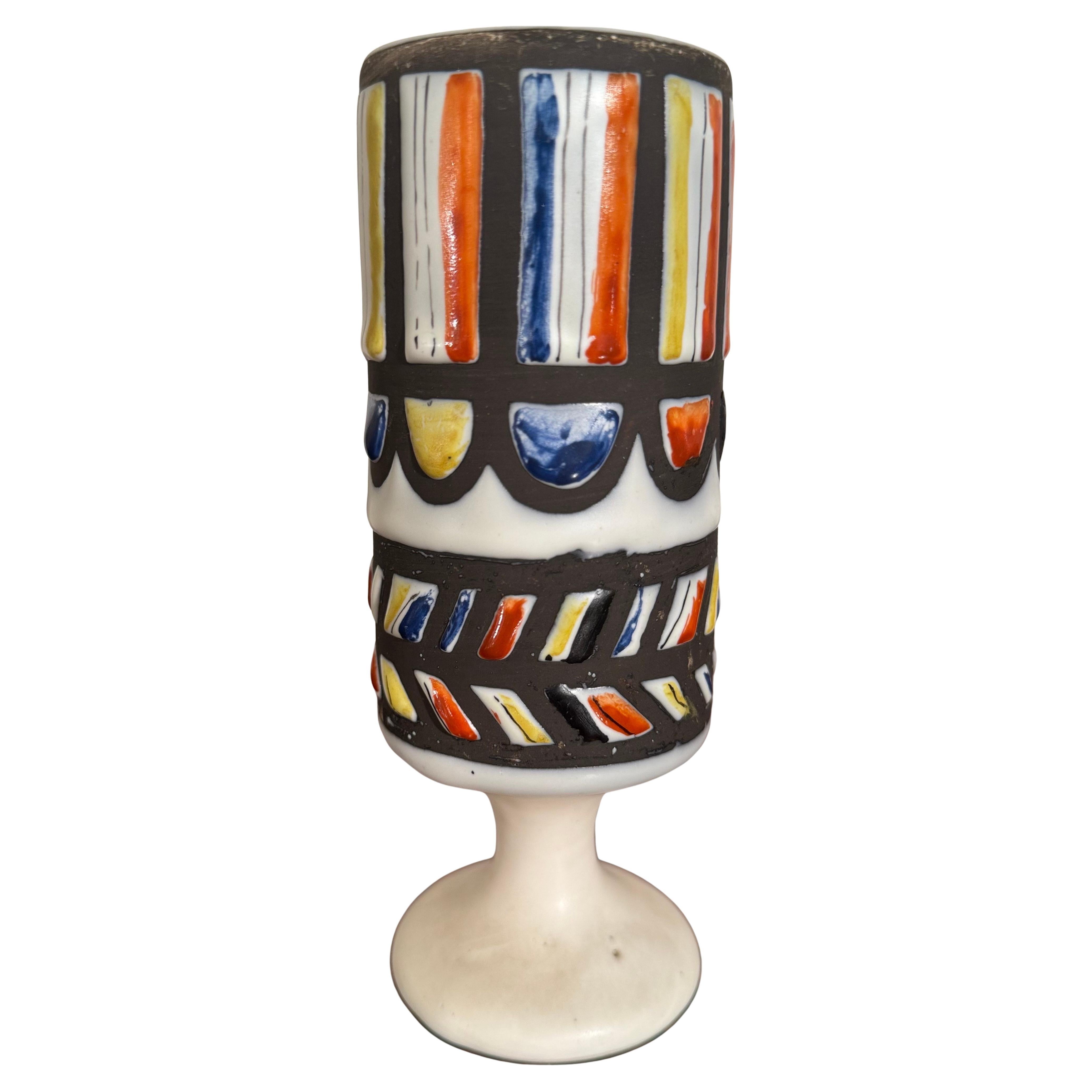 Multi Colors Graphic Glazed Goblet, Vase Design by Roger Capron for Vallauris en vente