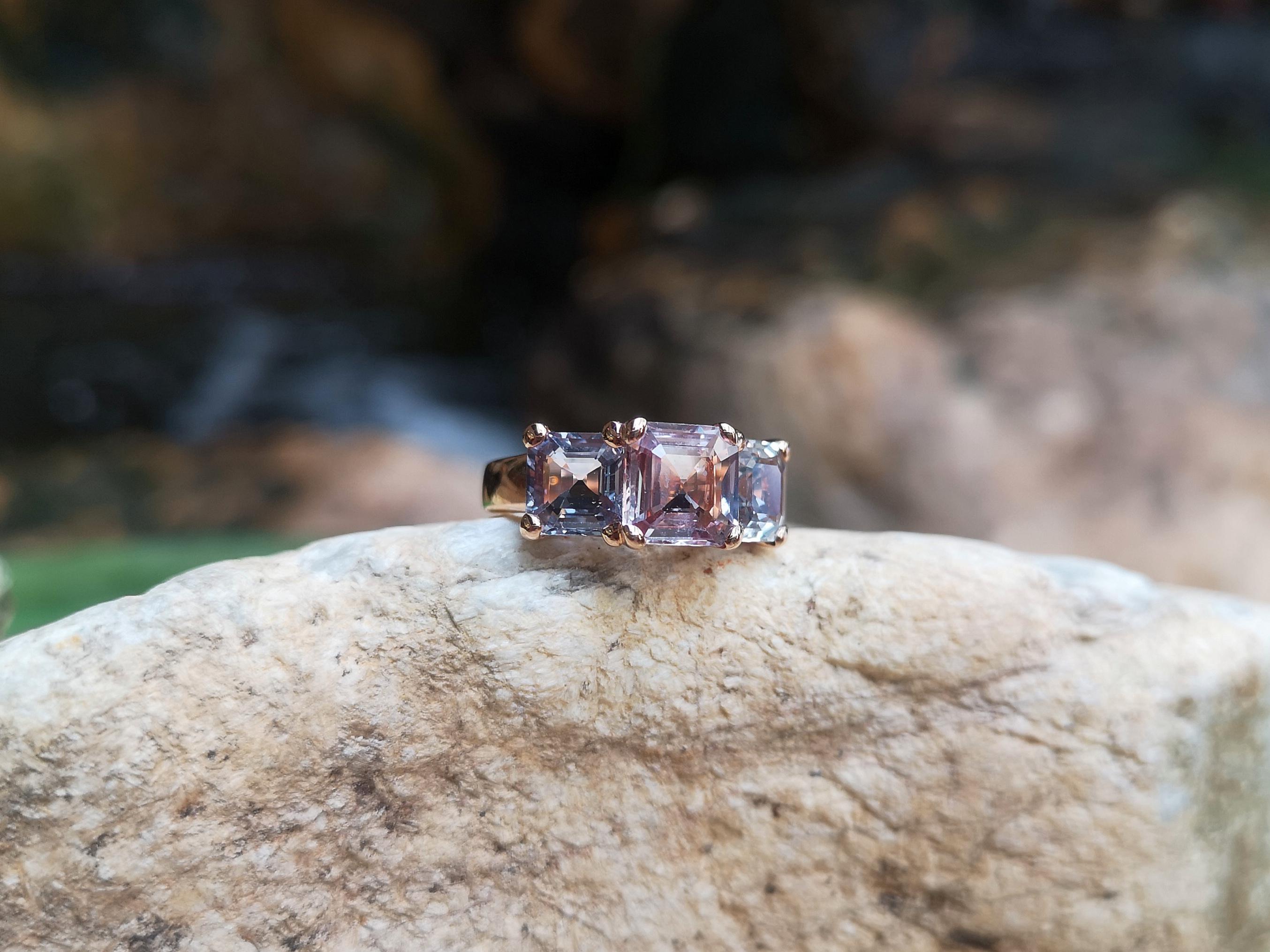 Multi-Colors Sapphire Ring Set in 18 Karat Rose Gold Settings For Sale 3