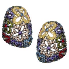 Pendientes huecos de plata de ley rodiada con circonita cúbica multicolor