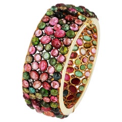 Bracelet jonc saphir naturel multicolore 104 carats en argent 925 et diamants