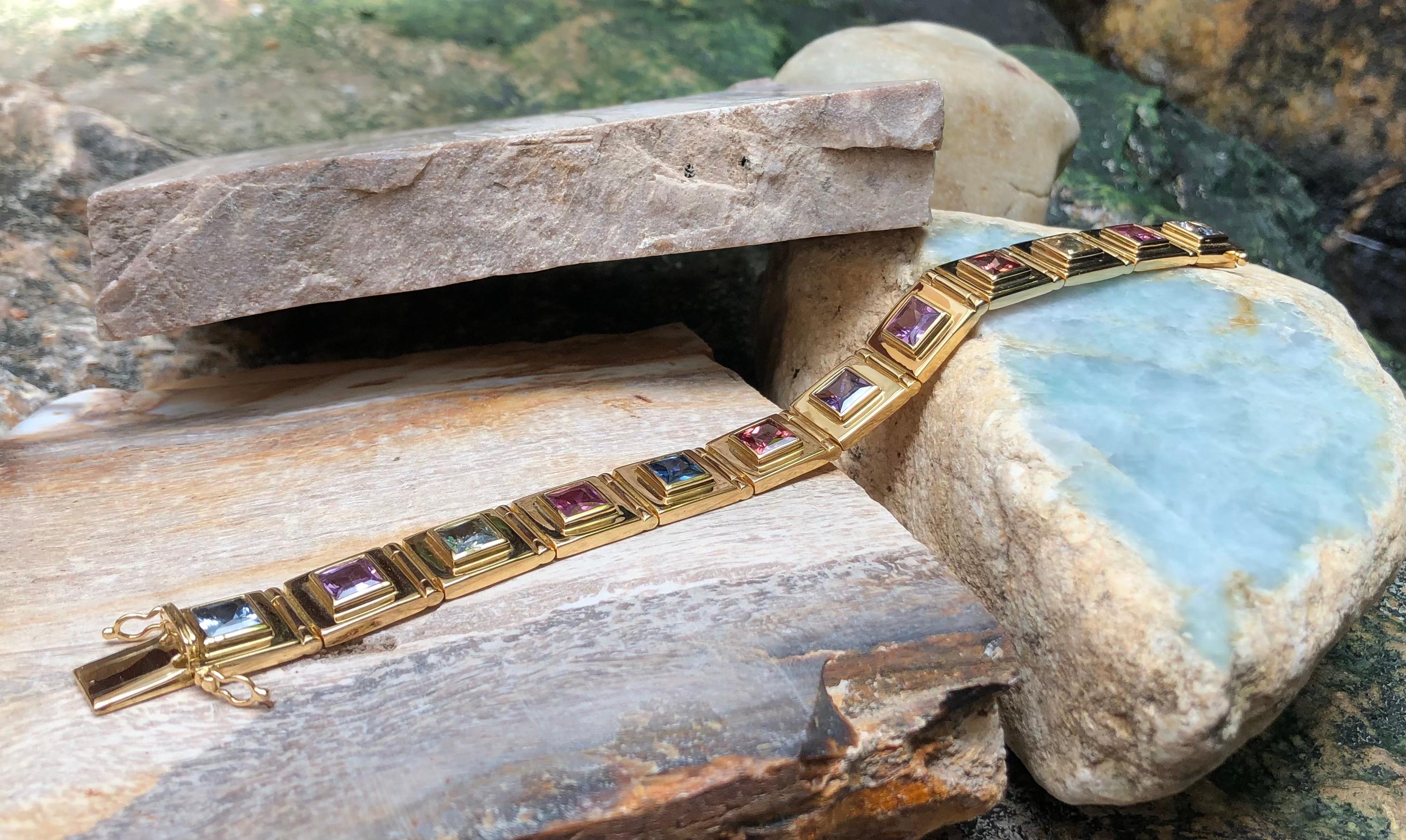 Women's or Men's Multi Colour Sapphire Bracelet Set in 18 Karat Gold Settings For Sale