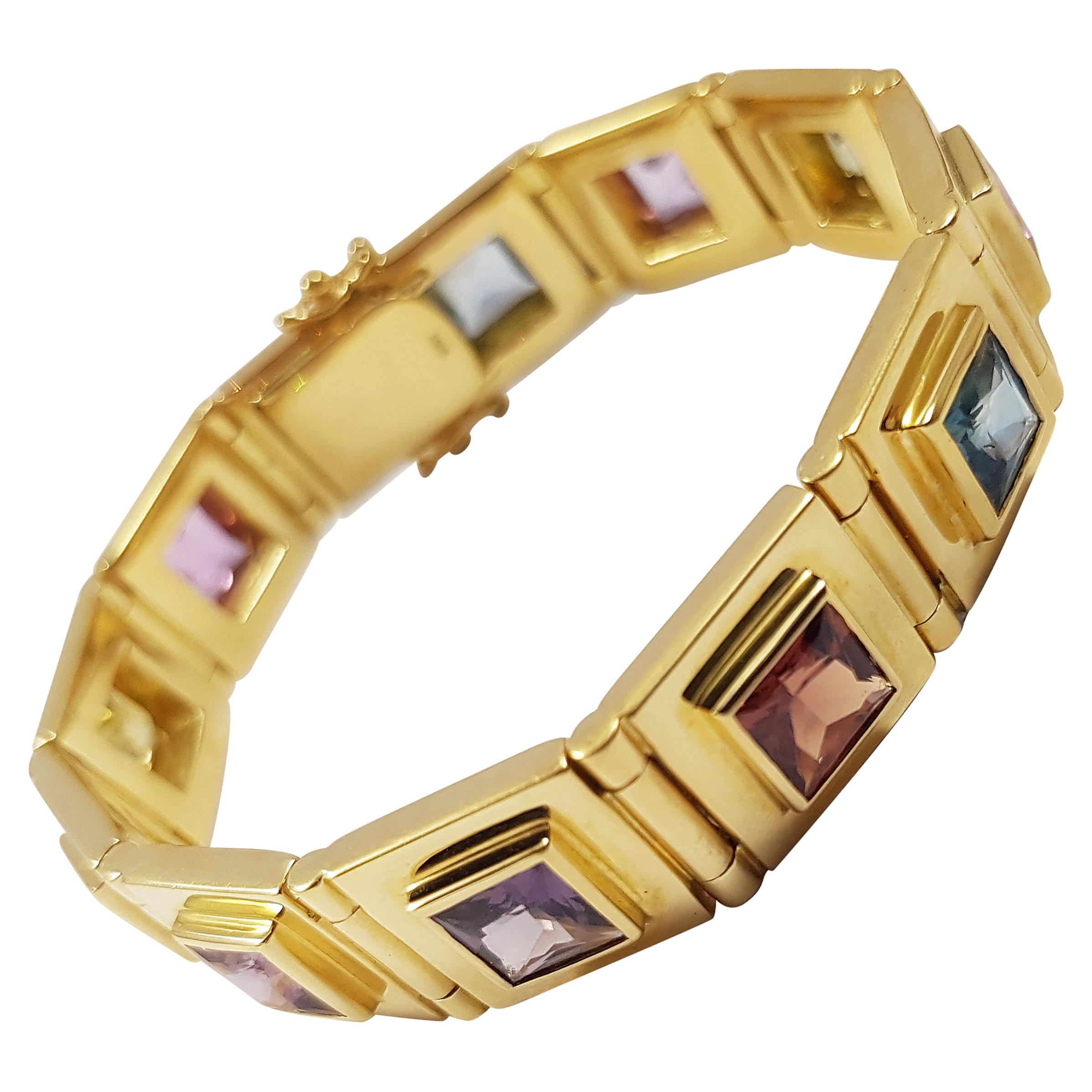 Multi Colour Sapphire Bracelet Set in 18 Karat Gold Settings For Sale