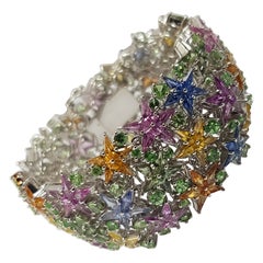 Multi Colour Sapphire with Tsavorite Star Bracelet in 18 Karat White Gold