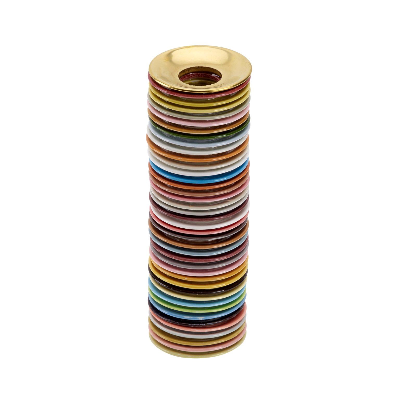 Multi-Color Stack Vase with Hand-Painted Burnished Gold Piece, Dipping Bowl For Sale