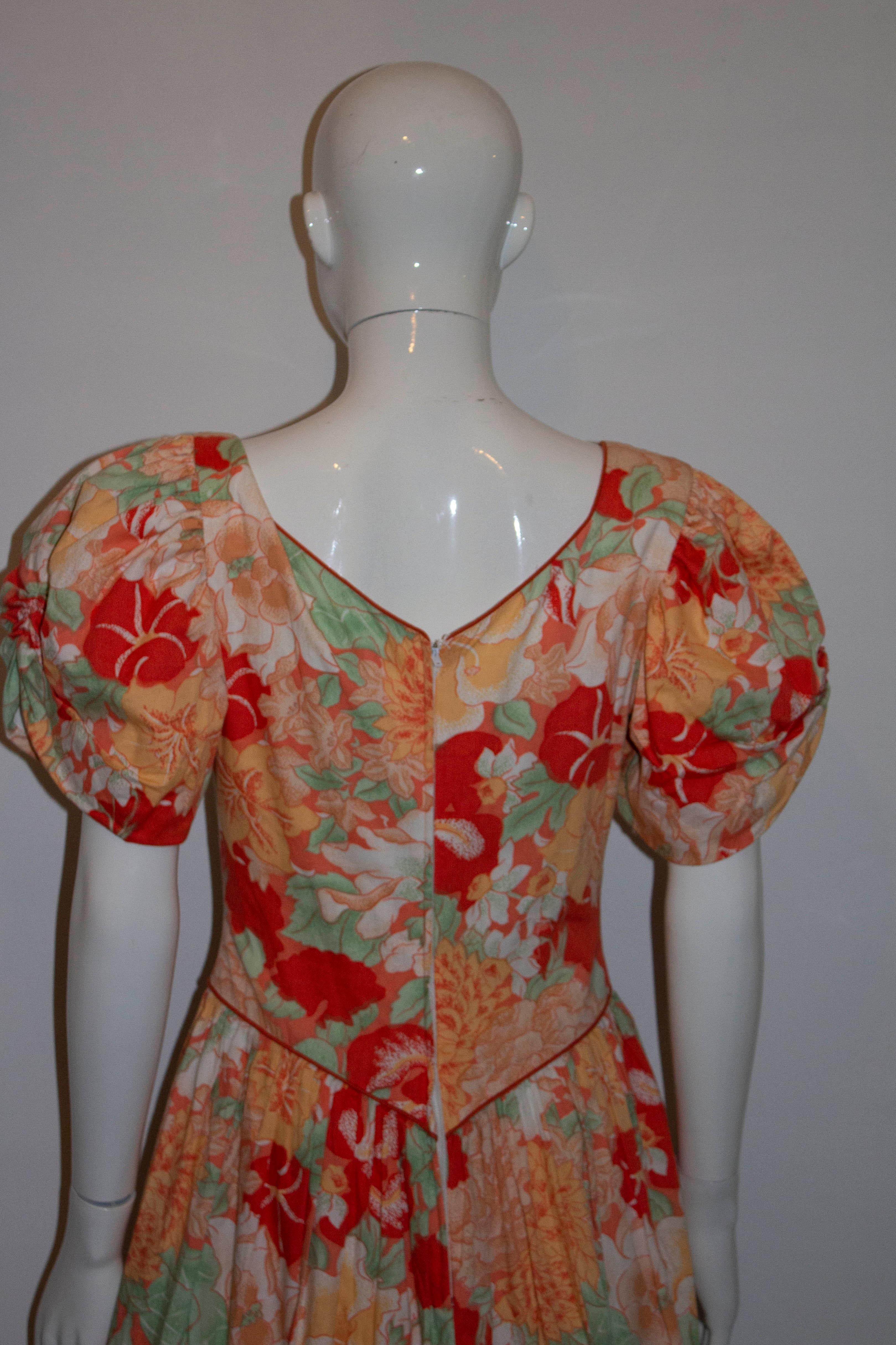 Brown Multi Colour Vintage Floral Gown For Sale