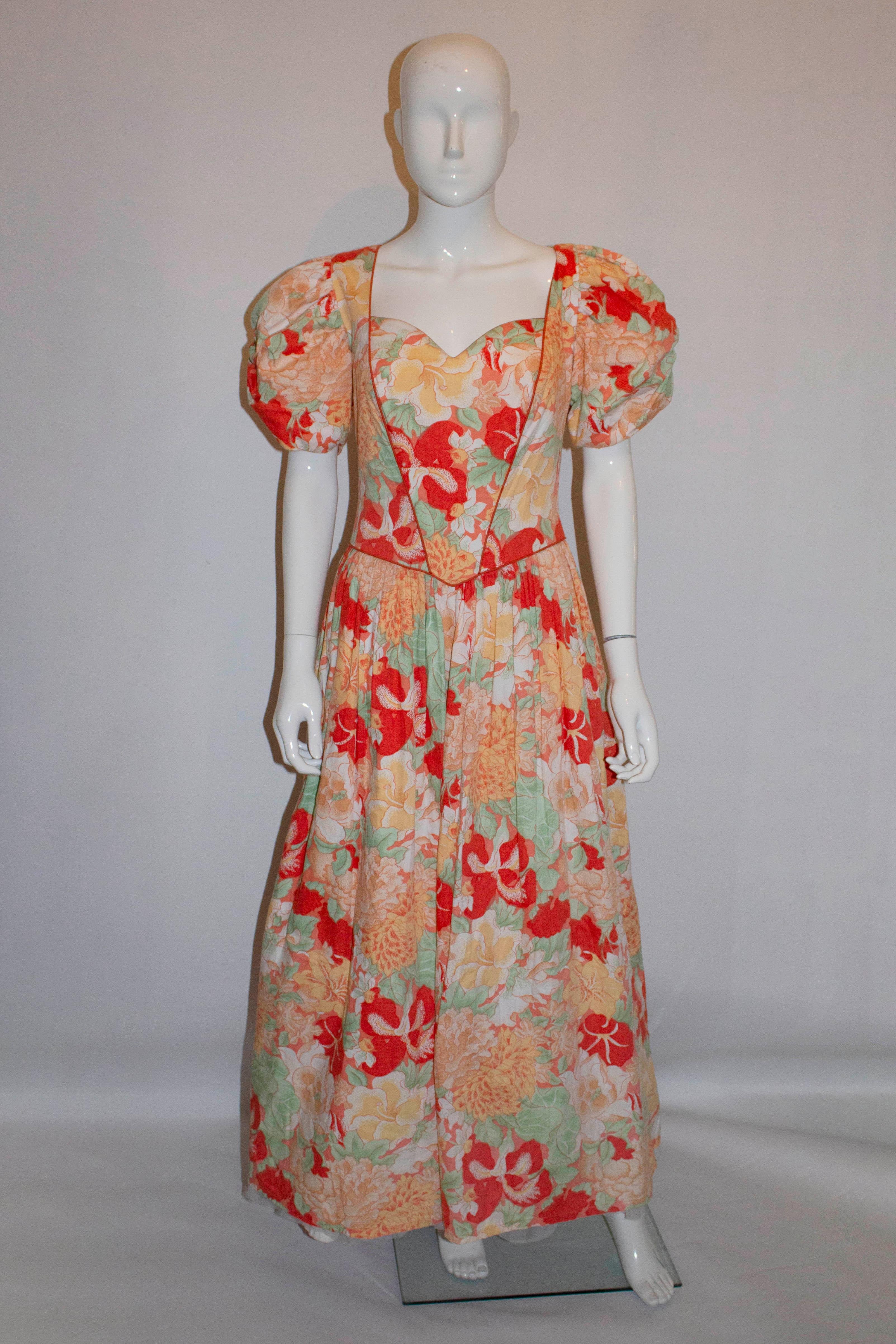 Multi Colour Vintage Floral Gown In Good Condition For Sale In London, GB