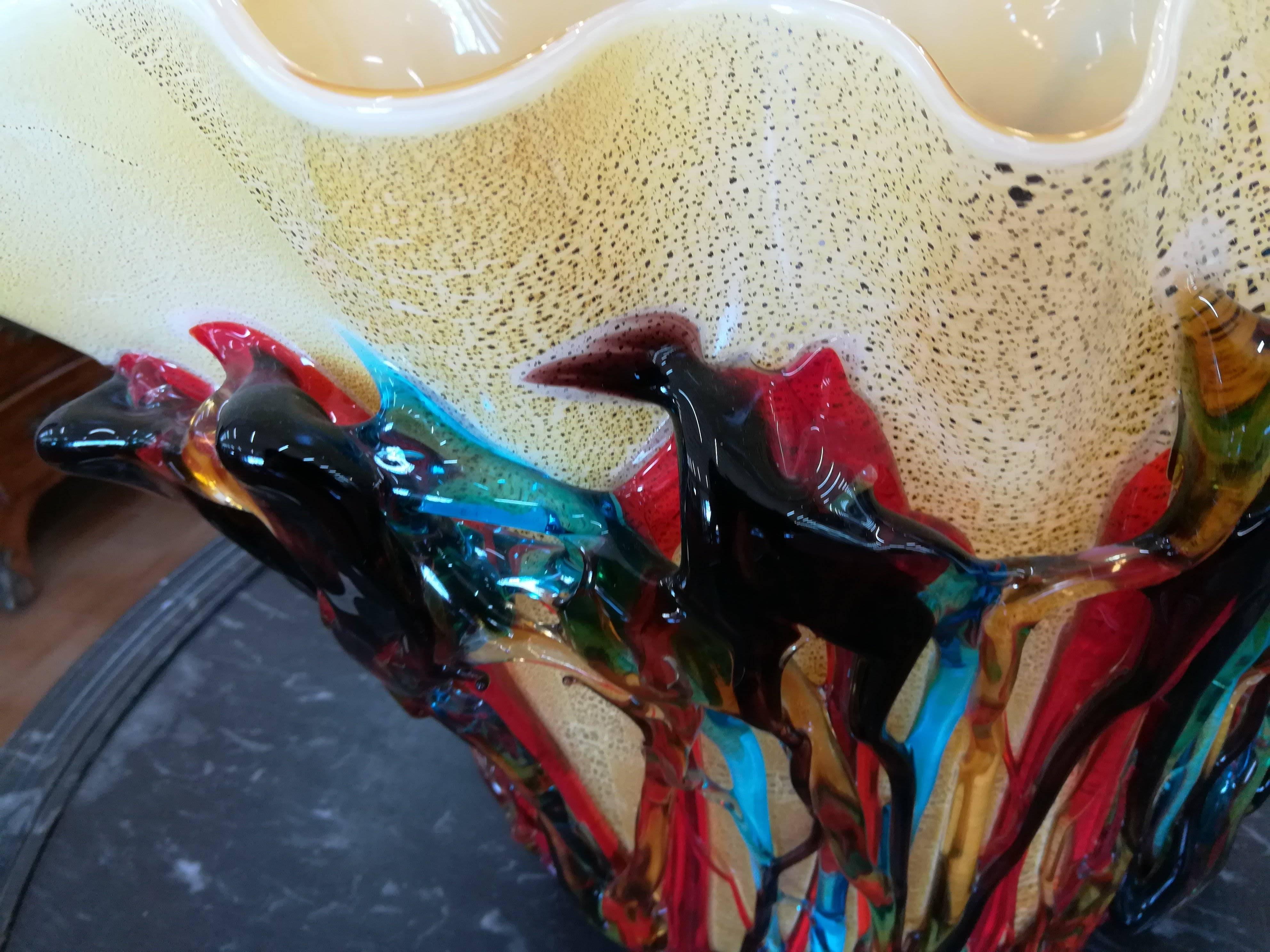Modern Multicolored Blown Glass Murano Vase For Sale