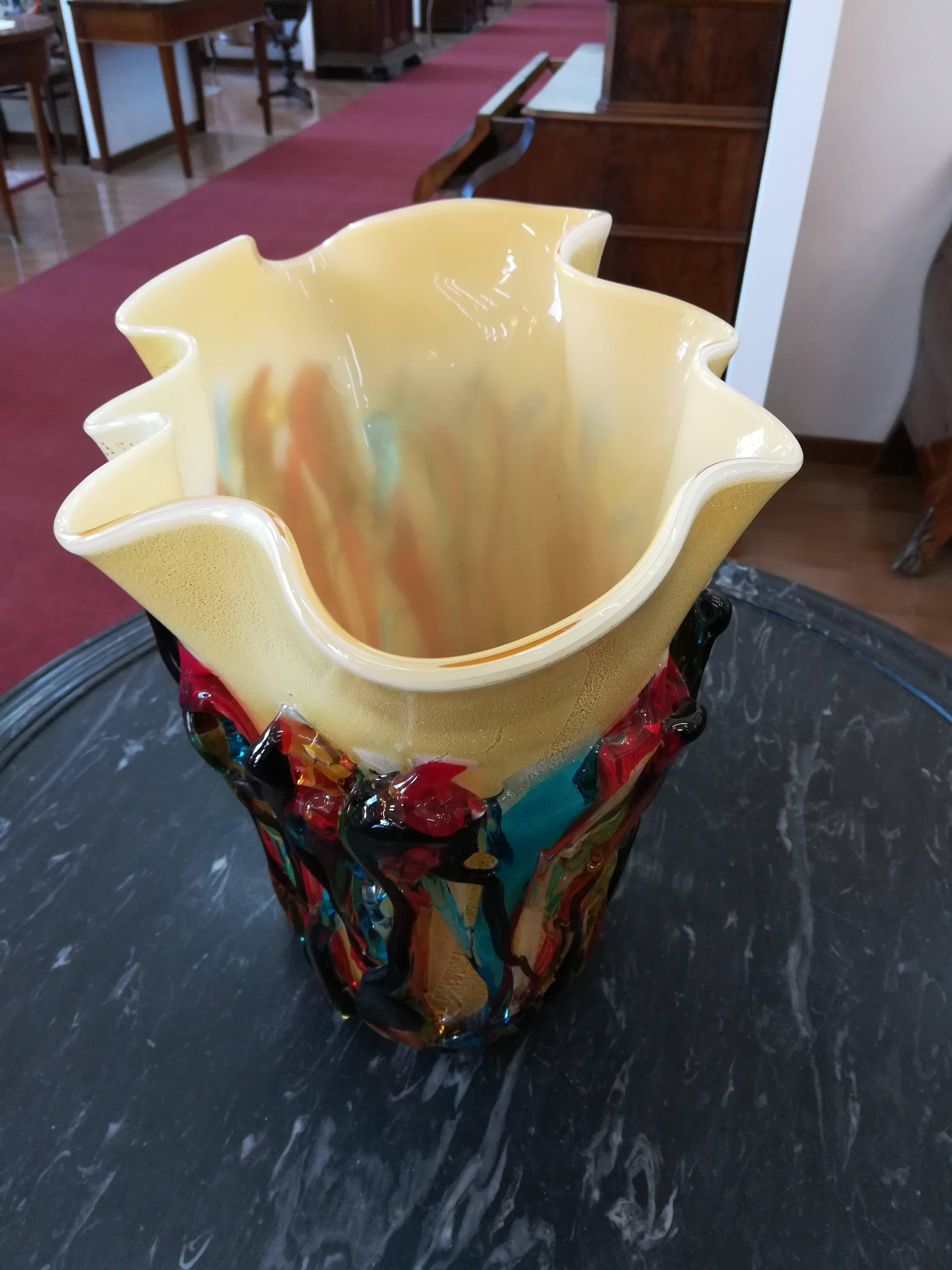 Italian Multicolored Blown Glass Murano Vase For Sale