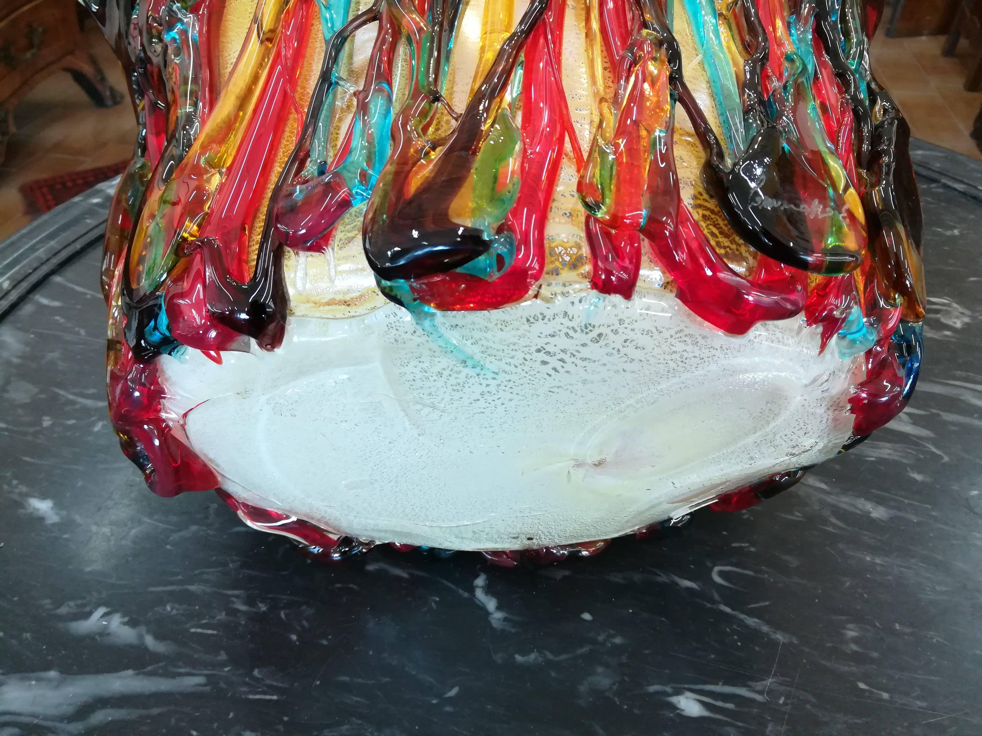 Multicolored Blown Glass Murano Vase For Sale 2