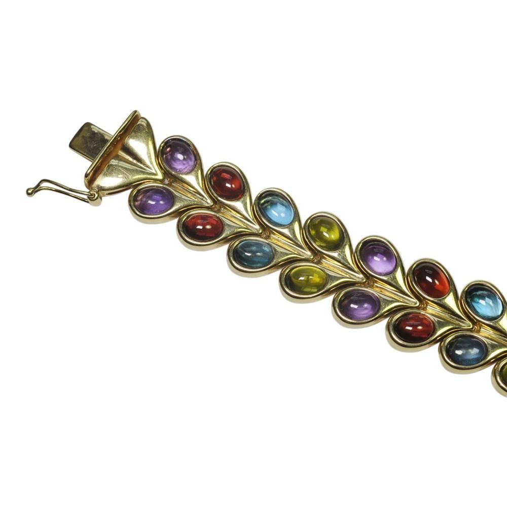 Modernist Multicolored Cabochon Gemstone Gold Bracelet For Sale