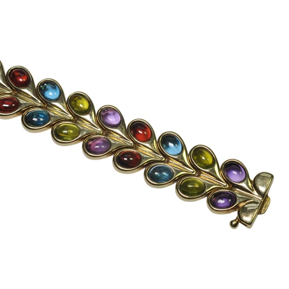 Multicolored Cabochon Gemstone Gold Bracelet In Excellent Condition For Sale In ALTRINCHAM, GB