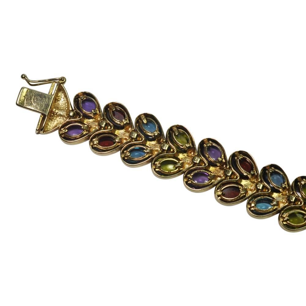 Women's Multicolored Cabochon Gemstone Gold Bracelet For Sale