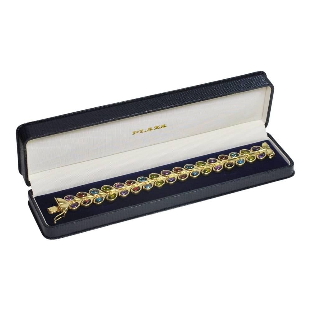 Multicolored Cabochon Gemstone Gold Bracelet For Sale 2
