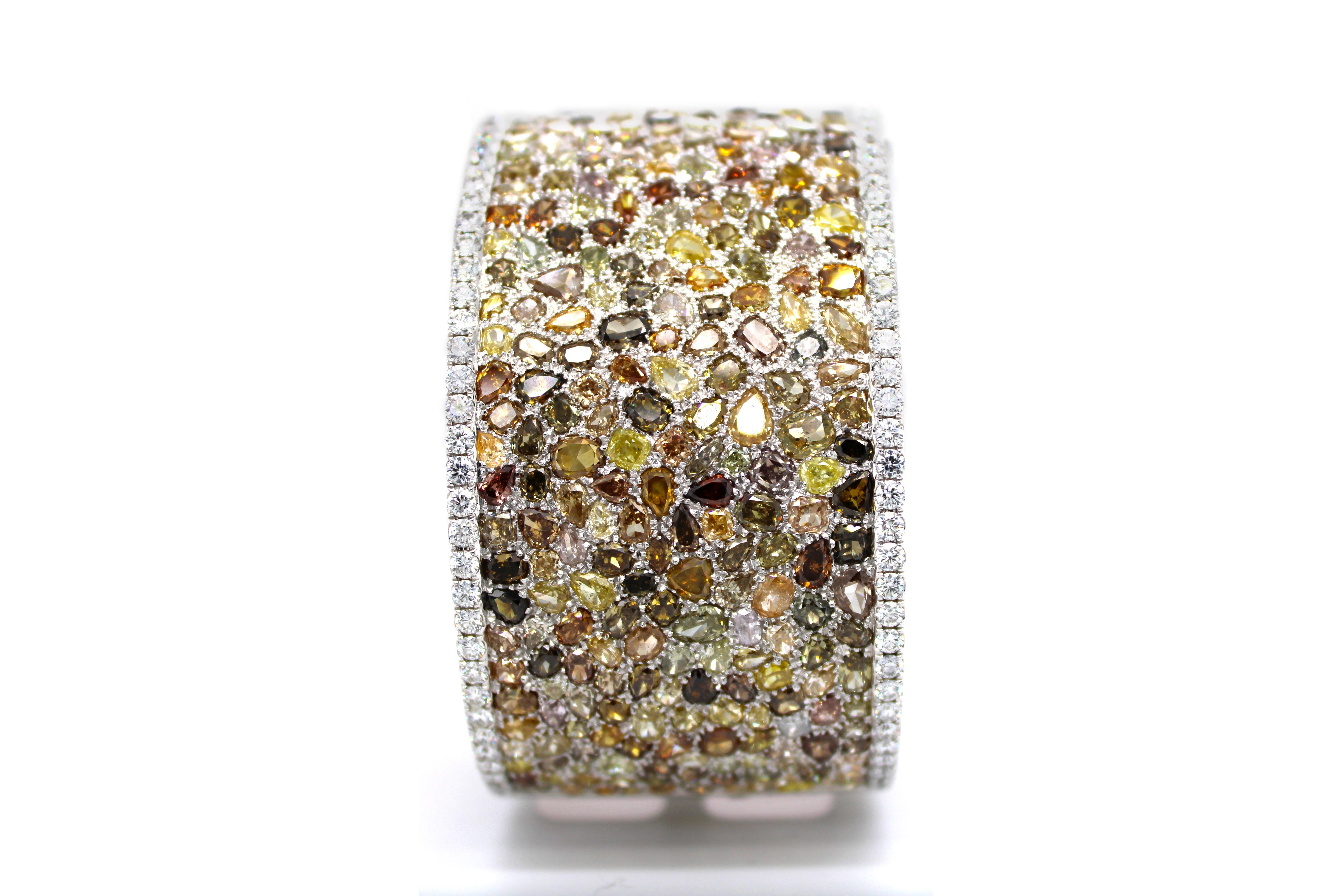 Contemporary Natural 81 Carat Multi Coloured Diamond Bangle in 18KG, Unique ONLY ONE For Sale