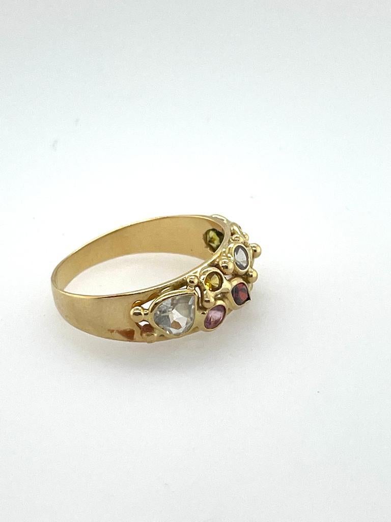 Multi coloured gemstone dome style ring in 18ct yellow gold For Sale at ...