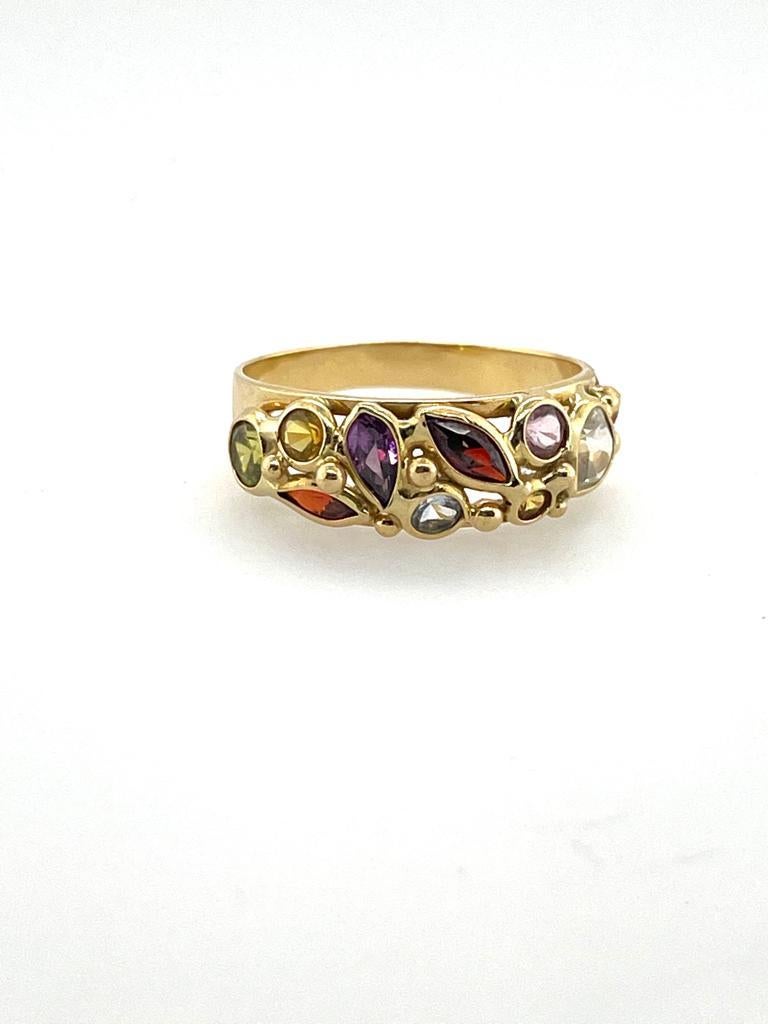 Ring mit mehrfarbigen Edelsteinen im Kuppelstil aus 18 Karat Gelbgold für Damen oder Herren