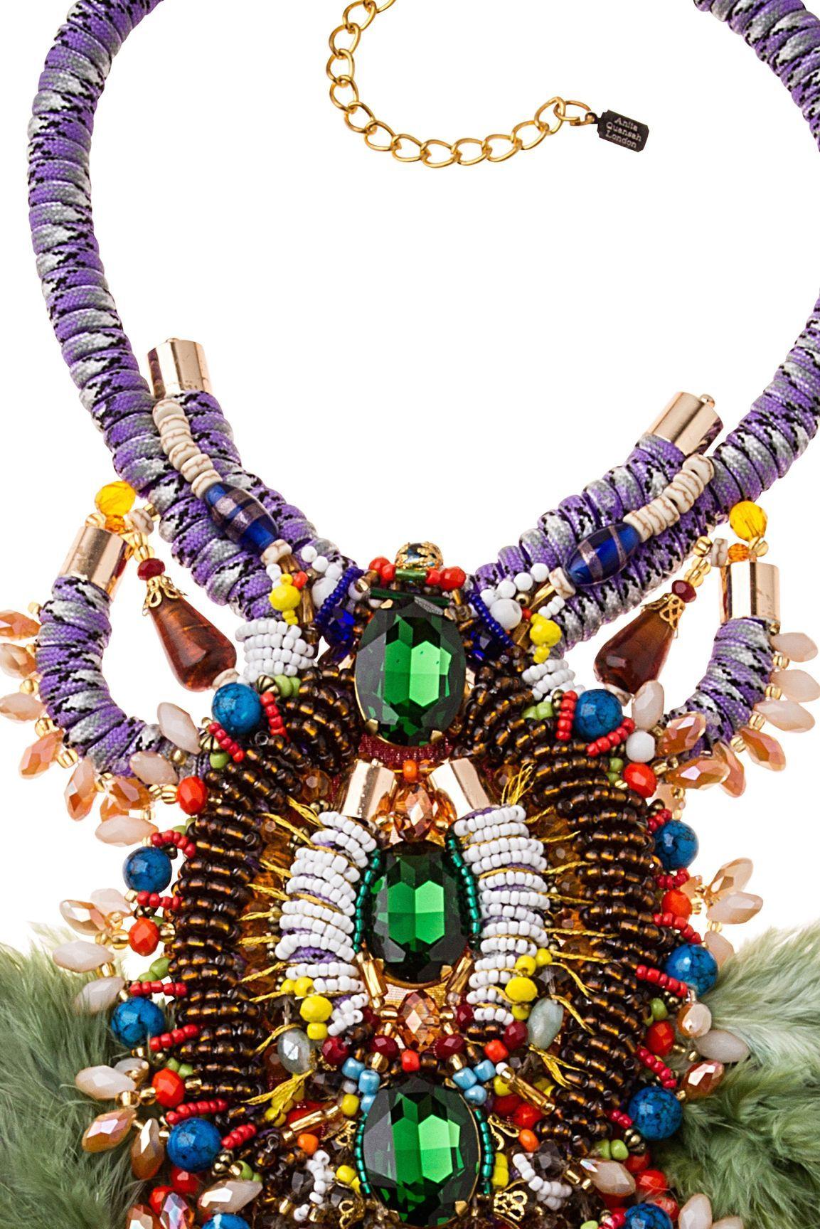 Artisan Verre multicolore perlé et  Collier à pendentif plumes en cristal Swarovski en vente