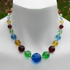 Multi Coloured Graduated Glass Pools of Light Necklace with Barrel Clasp