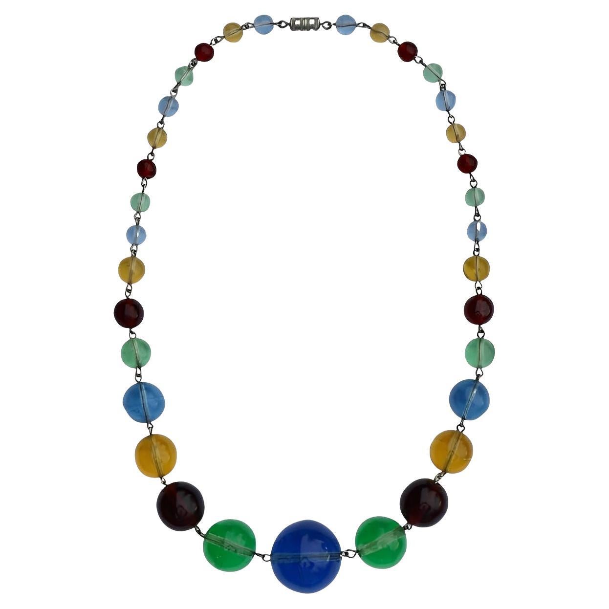 Multi Coloured Graduated Glass Pools of Light Necklace with Barrel Clasp