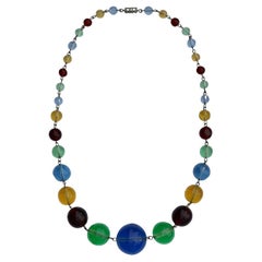 Multi Coloured Graduated Glass Pools of Light Necklace with Barrel Clasp