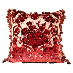 Multi-Coloured Red Luigi Bevilacqua Silk Velvet Throw Pillow Grottesche Pattern