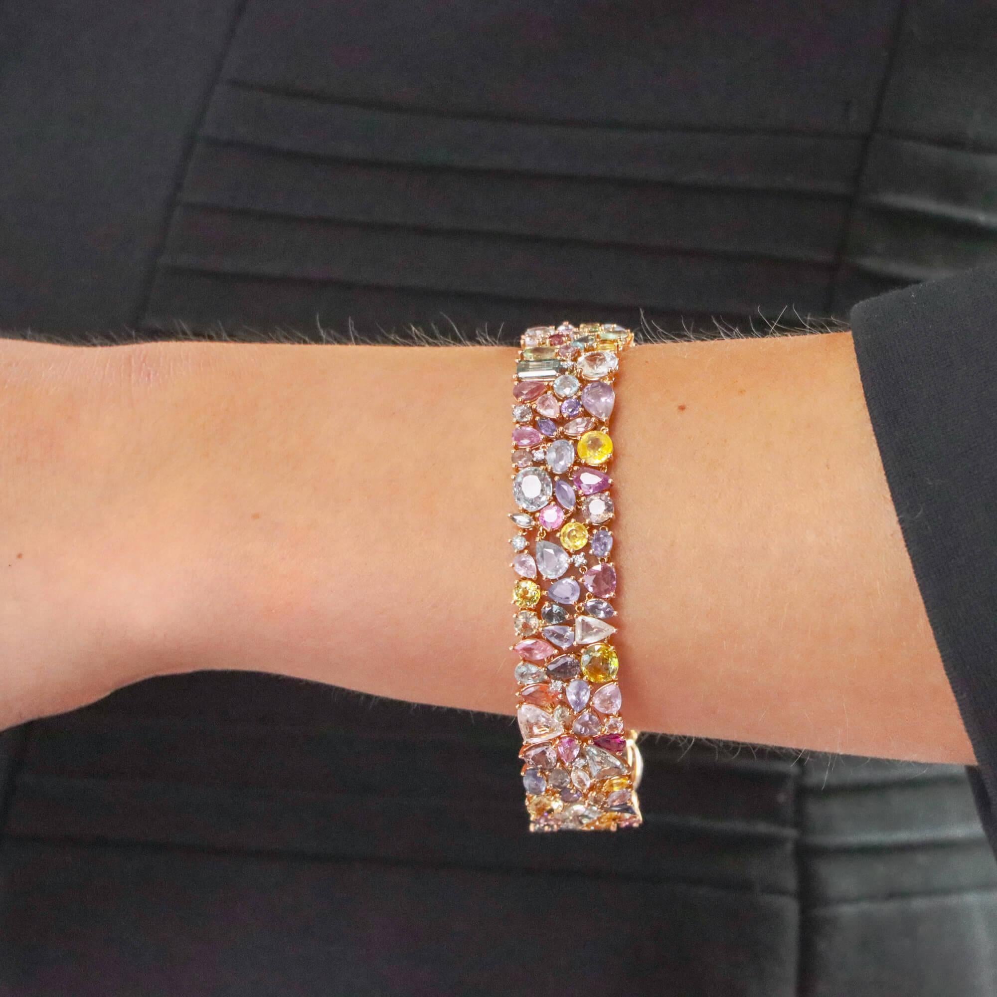 Mixed Cut Multi-Coloured Sapphire and Diamond Bracelet in 18k Rose Gold