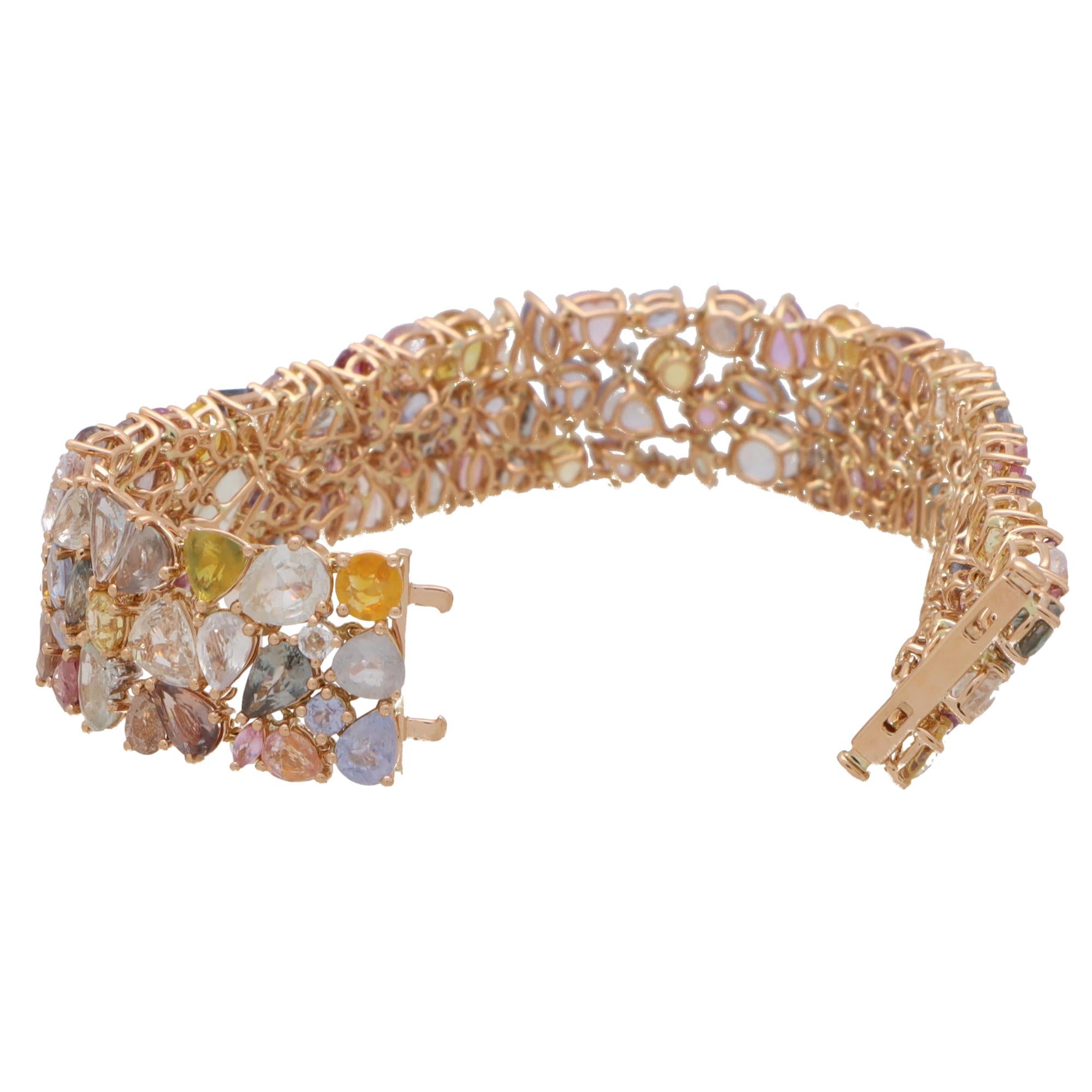 Multi-Coloured Sapphire and Diamond Bracelet in 18k Rose Gold In New Condition In London, GB