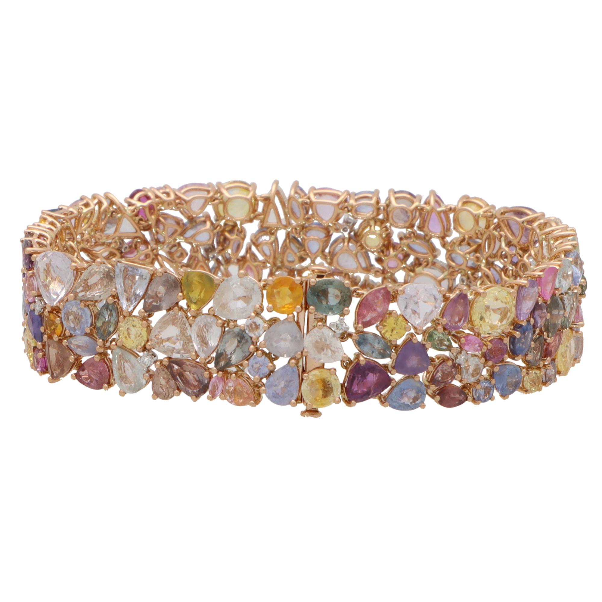 Multi-Coloured Sapphire and Diamond Bracelet in 18k Rose Gold 2