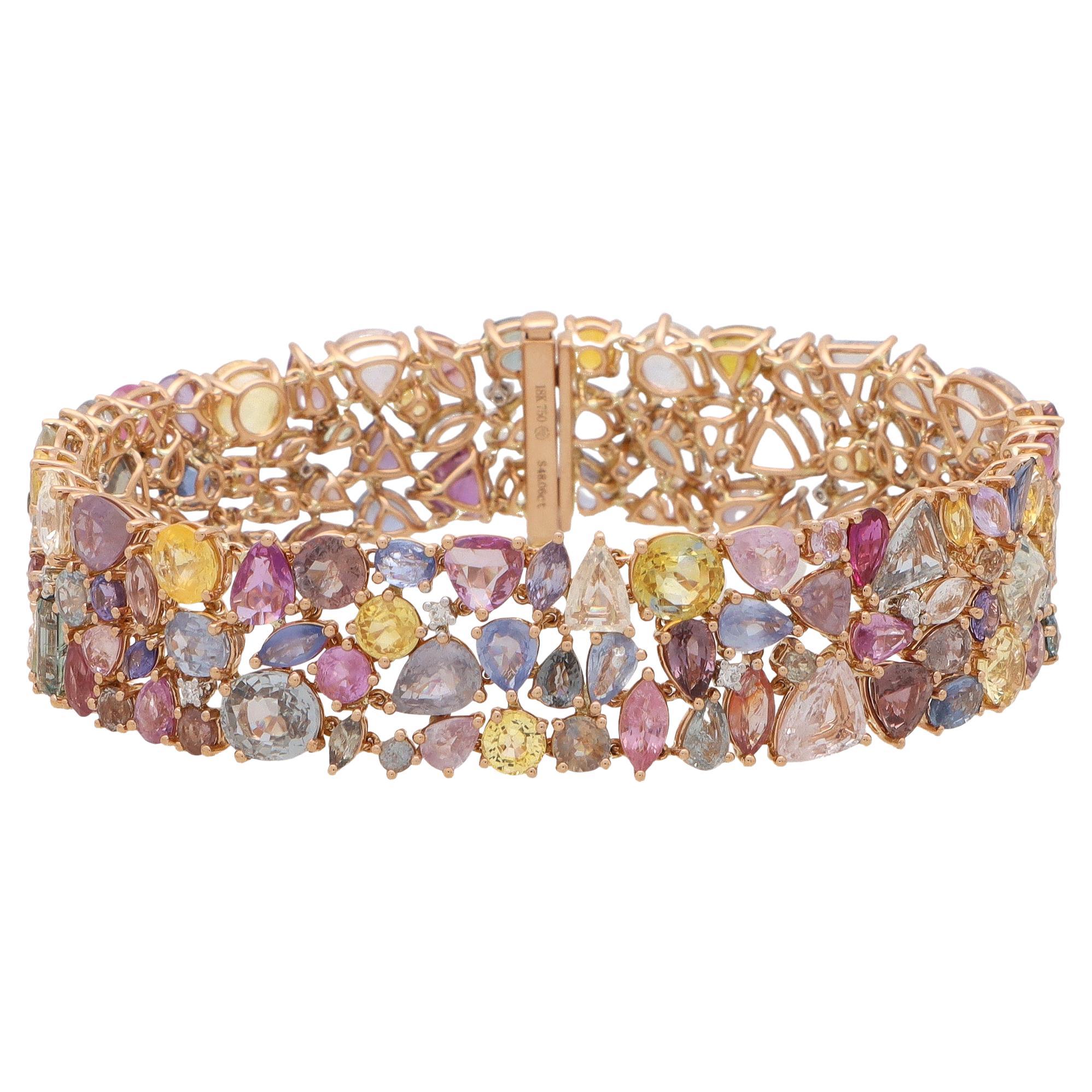 Multi-Coloured Sapphire and Diamond Bracelet in 18k Rose Gold