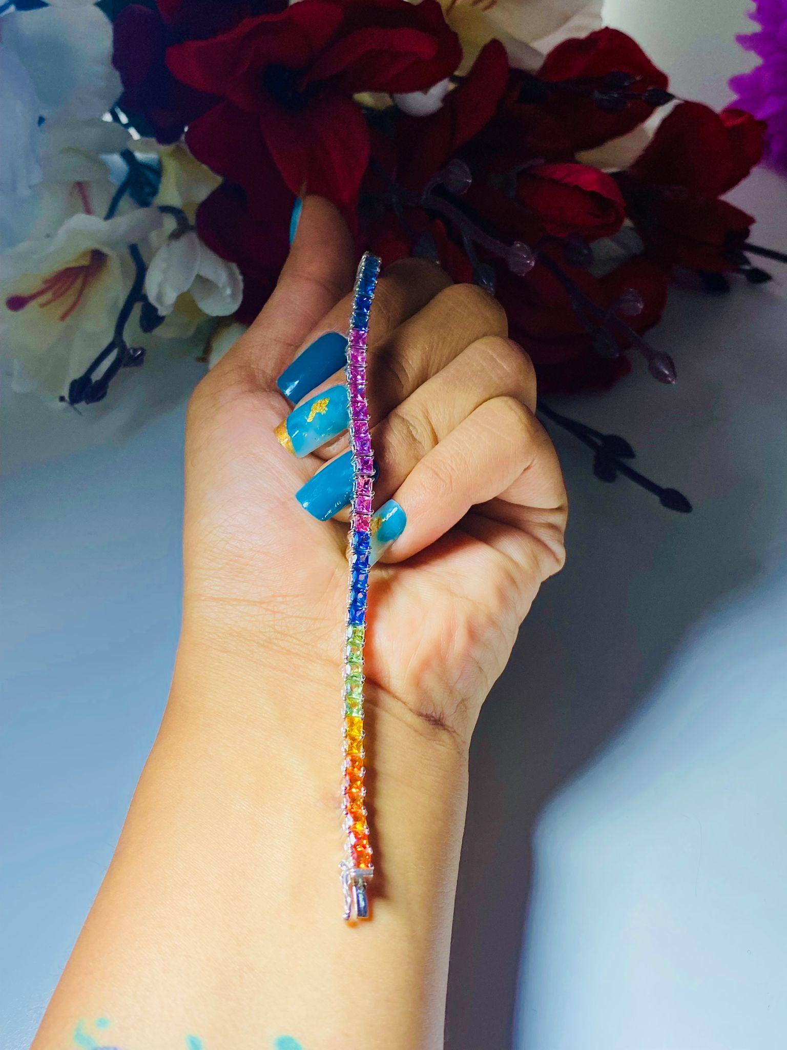 Pulsera de zafiro multicolor Corte redondo en venta