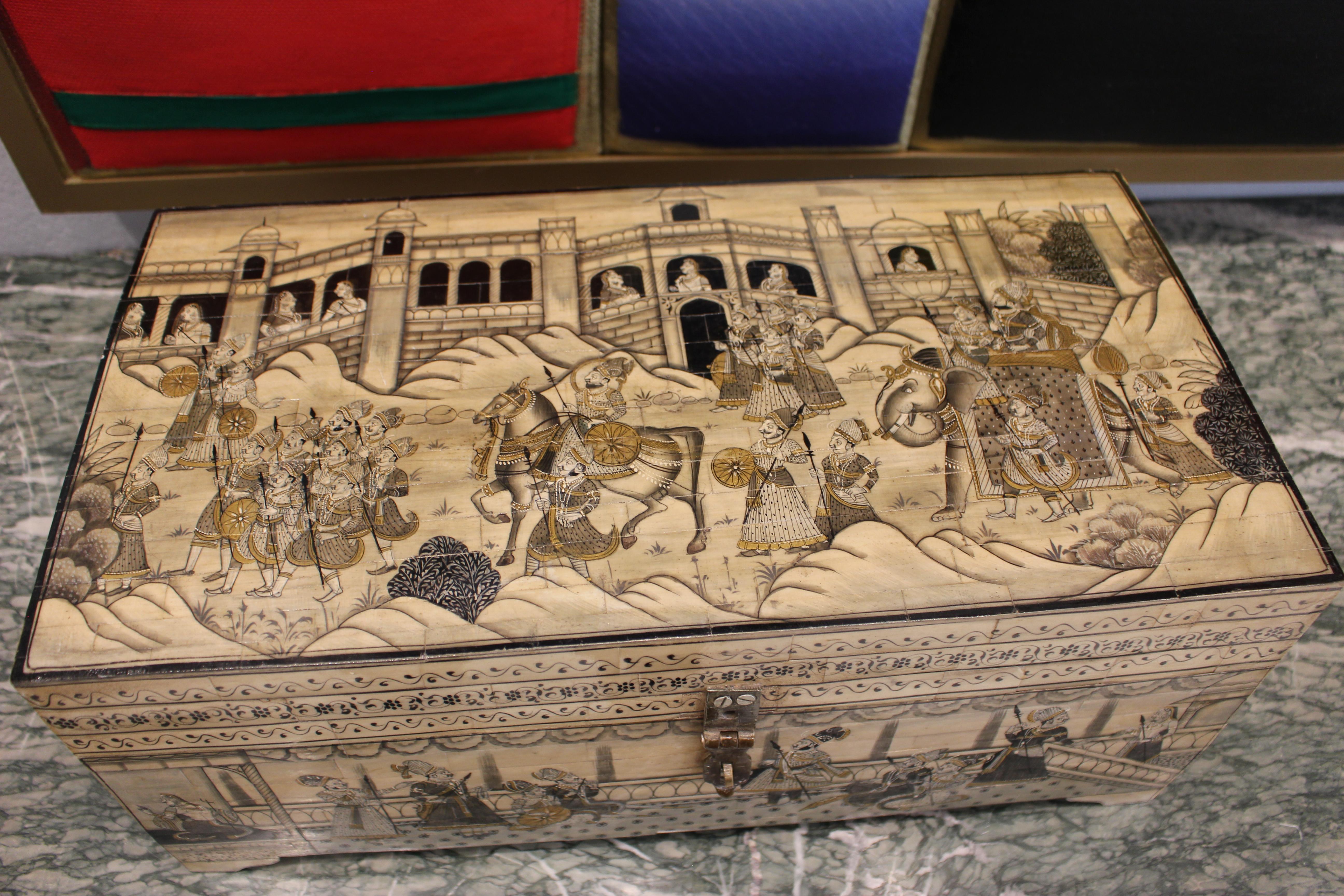 Unknown Multi-Compartment Lacquered Indian Accessory Box For Sale