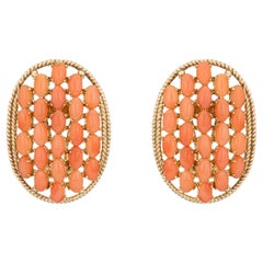 Boucles d'oreilles Multi Coral Vintage Large Oval 14k Yellow Gold Estate Fine Jewelry