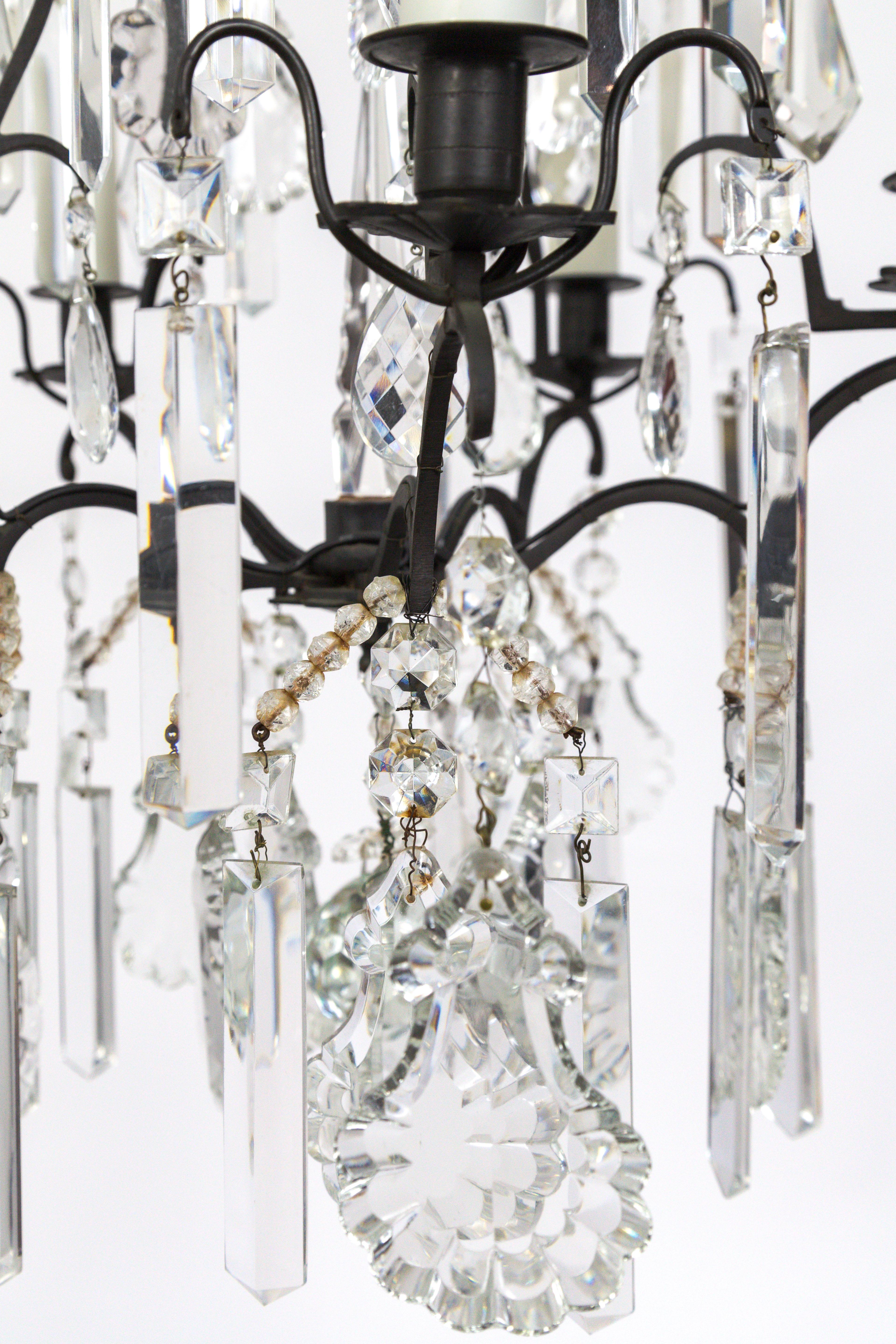 Early 20th Century Multi Crystal Birdcage Chandeliers, Pair
