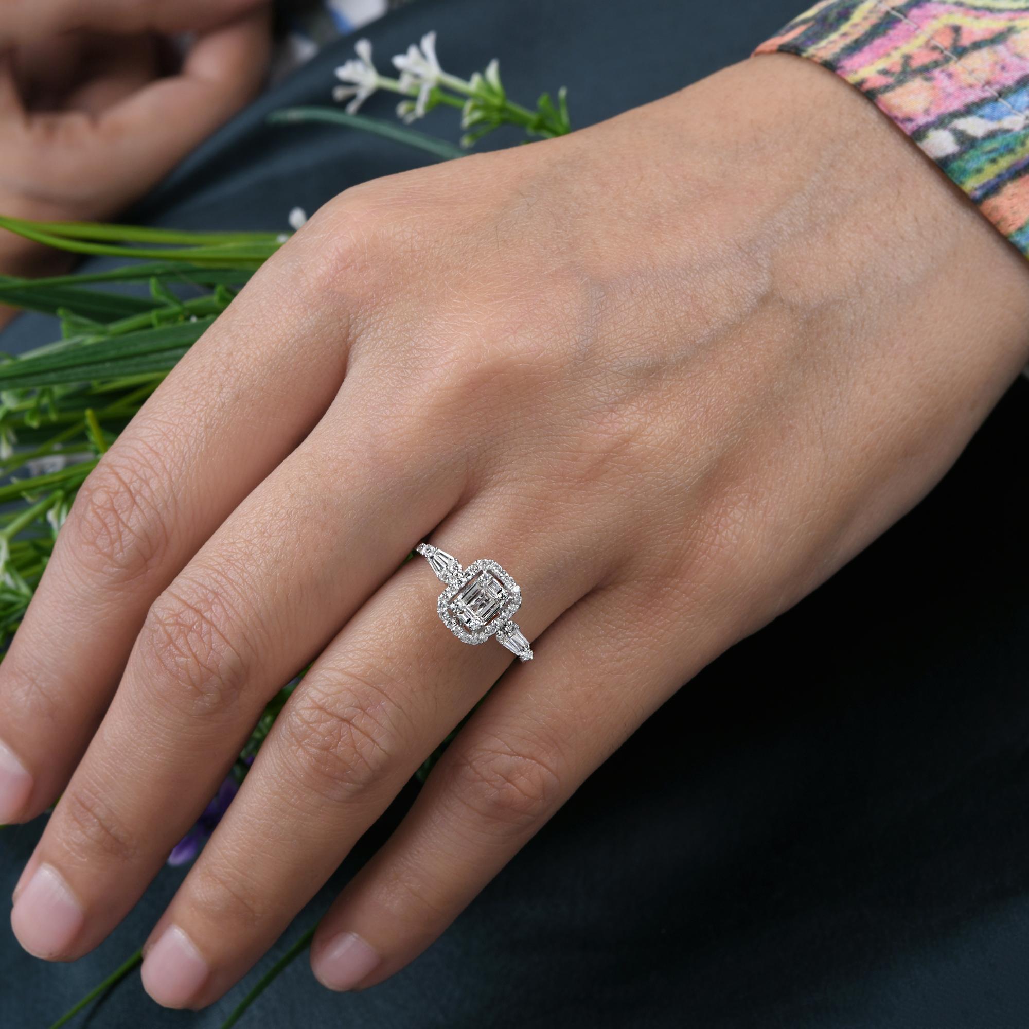 Im Angebot: Multi Cut 0.53Ct SI/H Diamant Antrag Ring für Ehefrau 14k Weißgold-Schmuck () 2