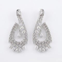 Multi Cut 11.35 Ct Natural Diamond Chandelier Drop Earrings 14k White Gold