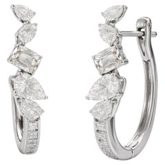 Orecchini a cerchio con diamanti naturali taglio multiplo da 1,30 carati, oro bianco 18k Gioielli di pregio