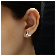 1.39 Ct Natural Diamond Marquise & Emerald Stud Earrings in 18k White Gold Gift