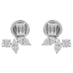 1.39 Ct Natural Diamond Marquise & Emerald Stud Earrings in 18k White Gold Gift