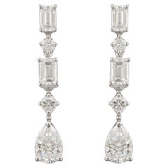 Natural Diamond Drop Earrings 1.46 Carats 14K White Gold Pear and Emerald Cut
