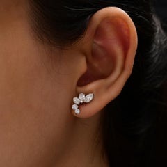 Marquise & Oval Cut Natural Diamond Cluster Stud Earrings 1.54 Ct 18K White Gold